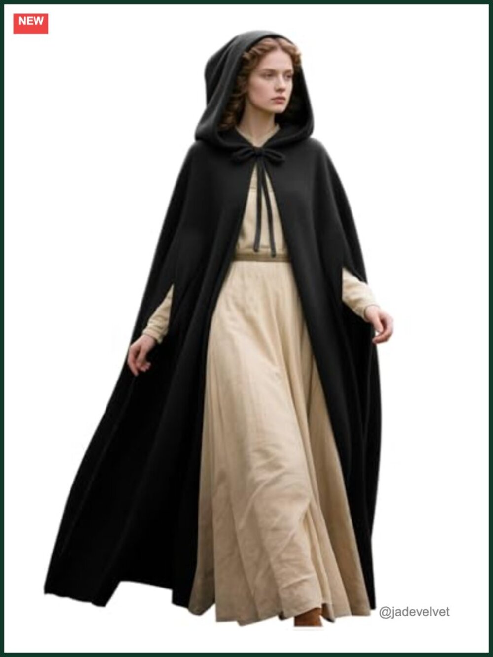 Women's Wool Hooded Cloak Cape with Arm Holes Renaissance Winter